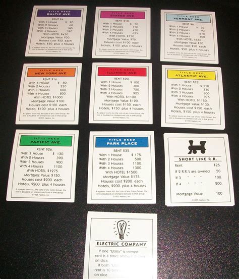 monopoly cards list